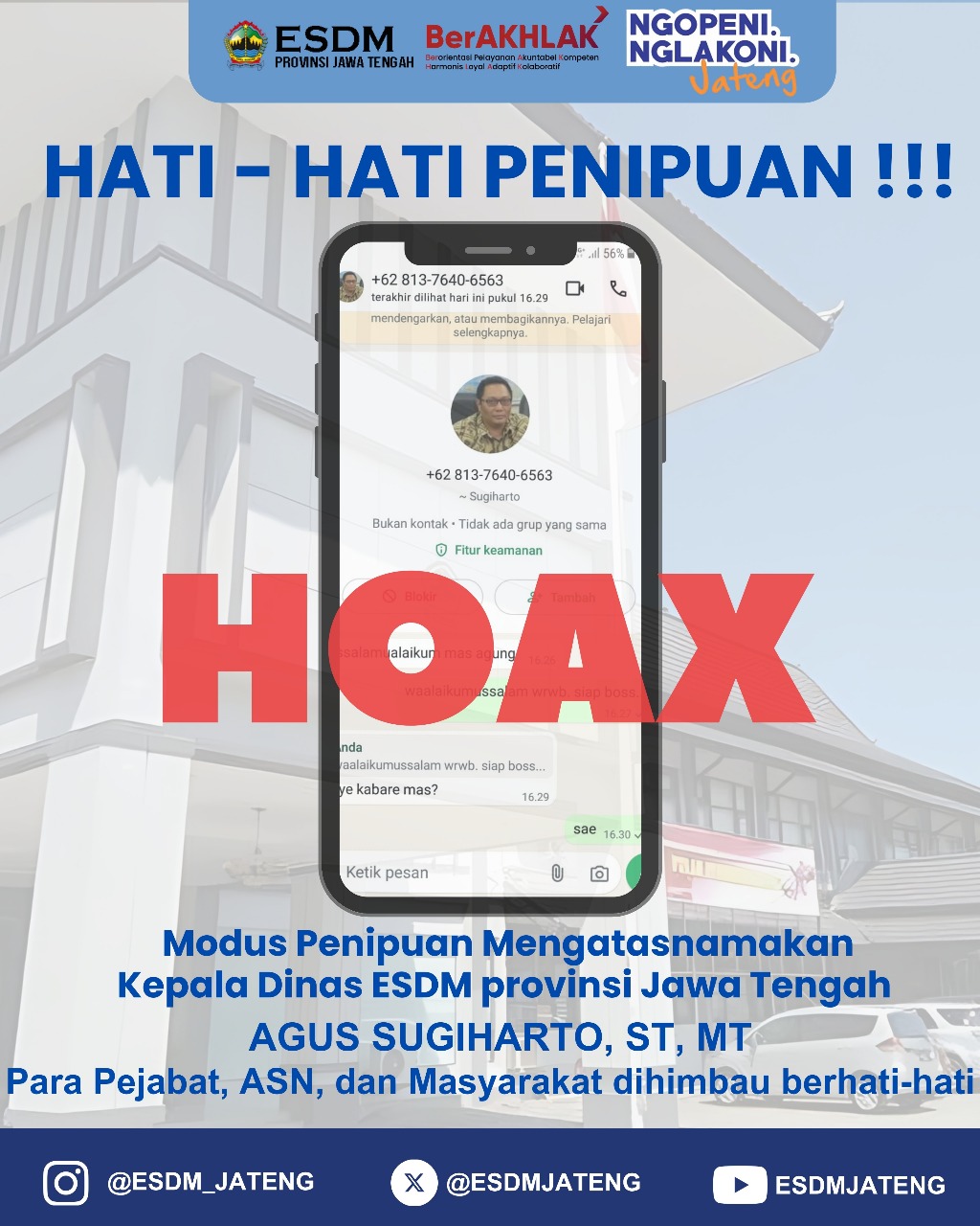 Hati-Hati Penipuan Mengatasnamakan Kepala Dinas ESDM Prov. Jateng